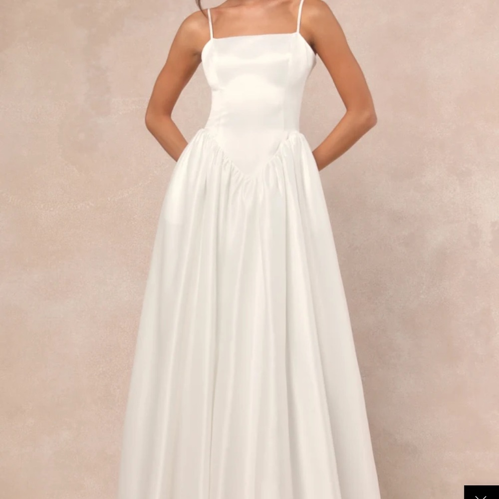 Lulus Bria White Basque Waist Maxi Dress